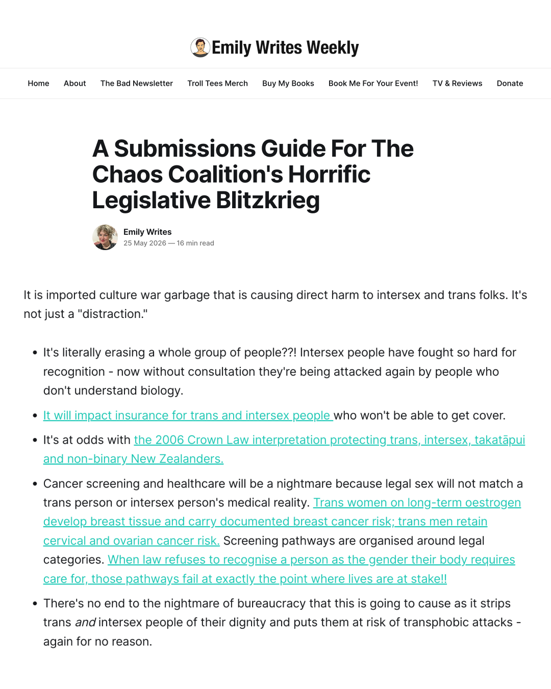 A Submissions Guide For The Chaos Coalition's Horrific
Legislative Blitzkrieg by Emily Writes

Read more: https://www.emilywrites.co.nz/subs/#submit-on-legislation-definitions-of-woman-and-man-amendment-bill